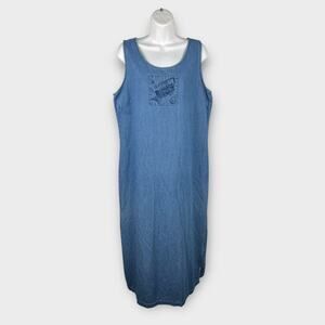 Vintage Excitation Denim Jumper Dress 90s Y2K Cottage Nautical Women’s Large